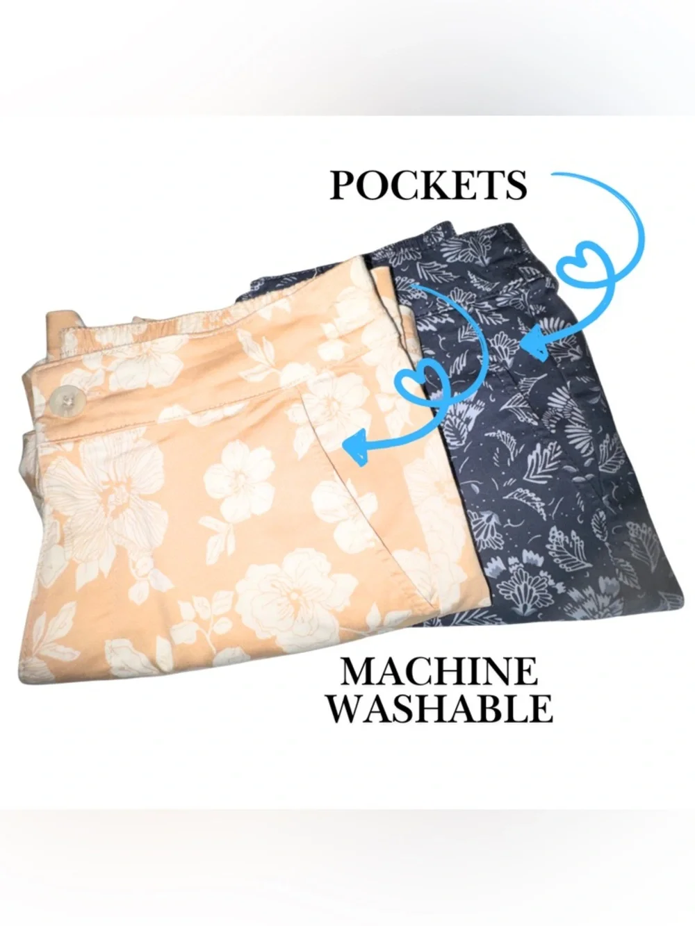 JACHS Girlfriend Floral Print Cotton‎ Shorts - Peach and Navy